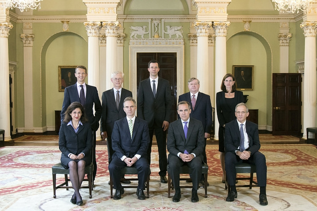 Current Bank of England Monetary Policy Committee. Front row (left to right): Nemat (Minouche) Shafik - Deputy Governor, Markets & Banking, Ben Broadbent - Deputy Governor, Monetary Policy, Mark Carney - Governor, Sir Jon Cunliffe - Deputy Governor, Financial Stability   Back row (left to right): Andrew Haldane - Executive Director, Monetary Analysis & Chief Economist, Martin Weale - External member, Dr Gertjan Vlieghe - External member, Ian McCafferty - External member, Kristin Forbes - External member. Credit - James Oxley/Bank of England Flickr.com