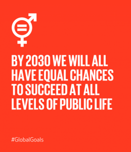 SDG5 quote: BY 2030 WE WILL ALL HAVE EQUAL CHANCES TO SUCCEED AT ALL LEVELS OF PUBLIC LIFE